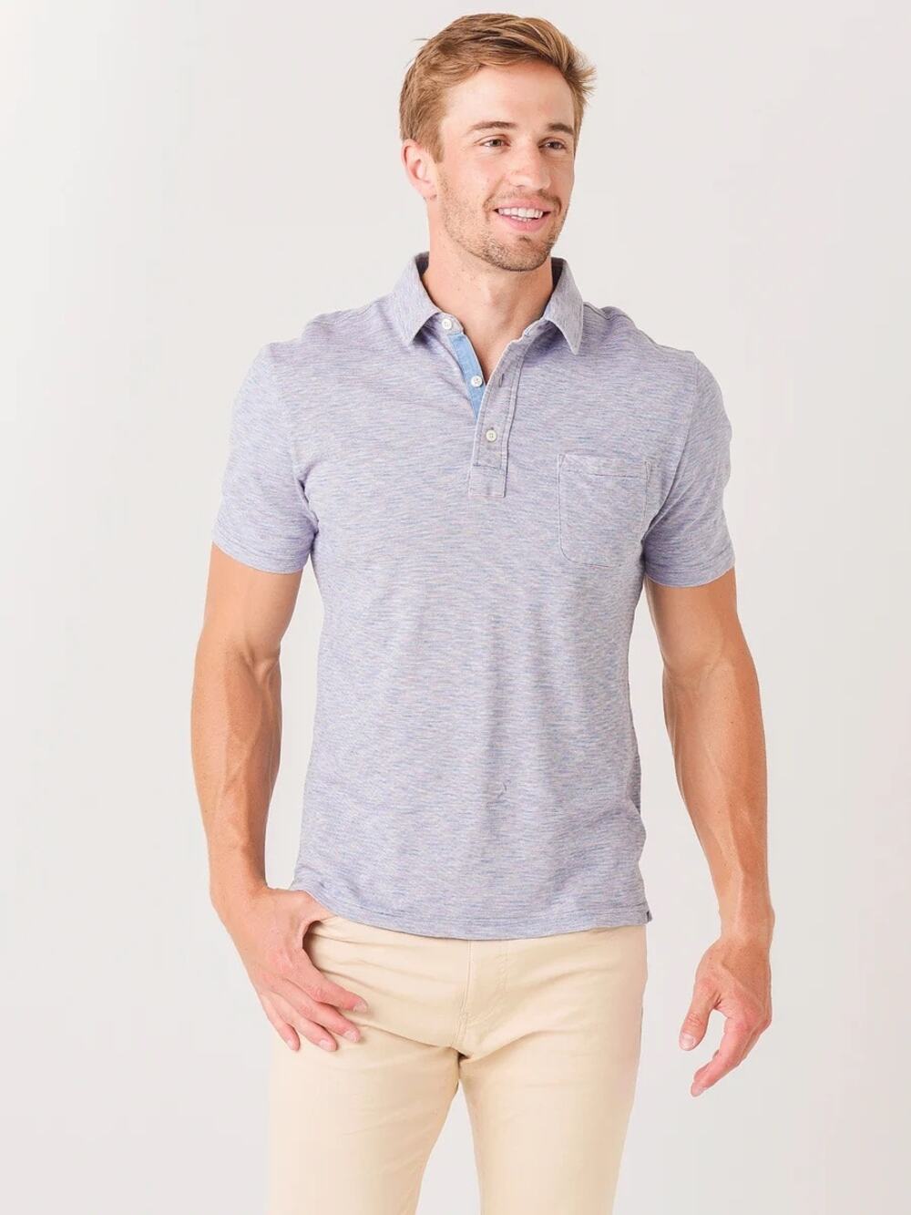 Faherty Brand Men's Short Sleeve Red Sun Indigo Polo Shirt Medium